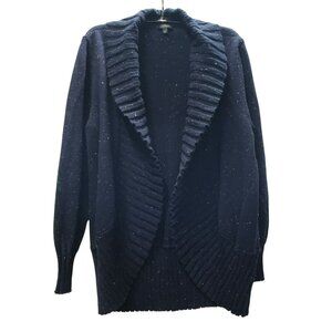 Talbots Shawl Collar Cardigan, Open Front, Large, Blue w White speckles